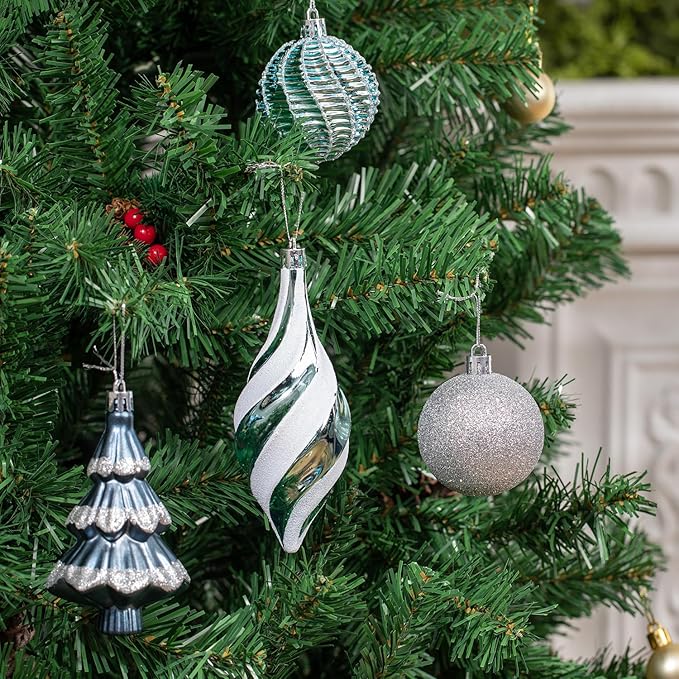 108 Pcs Christmas Ball Ornaments Set, Blue and Silver Shatterproof Hand-Painted Hanging Bulbs Bulk, Decoration for Xmas Tree, Wreath, Garland, Home Holiday Decor