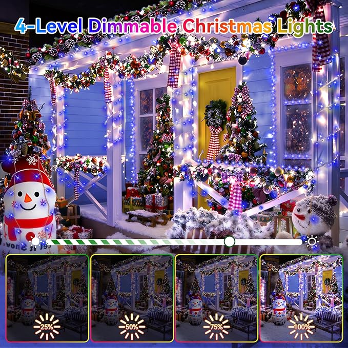 Heceltt Christmas Lights Outdoor, 125FT 350 LED String Lights 8 Modes and Timer Memory Function Twinkle Fairy Lights Waterproof Plug in for Xmas Tree Wedding Party Holiday Decor(Blue)