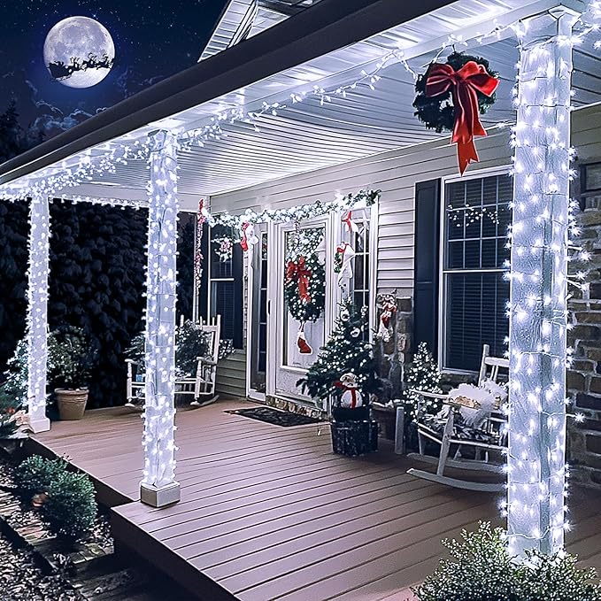 JMEXSUSS 250 LED White Christmas Lights Indoor Outdoor, 91.5ft Connectable Christmas String Lights 8 Modes, Clear Wire Twinkle String Light Plug in for Bedroom Wedding Garden Party Decoration