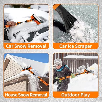 METOWARE 44'' Snow Brush and Ice Scrapers for Car Windshield, Extendable Snow Brush for Car with Ergonomic Foam Grip and 360° Pivoting Brush Head for Car SUV Truck