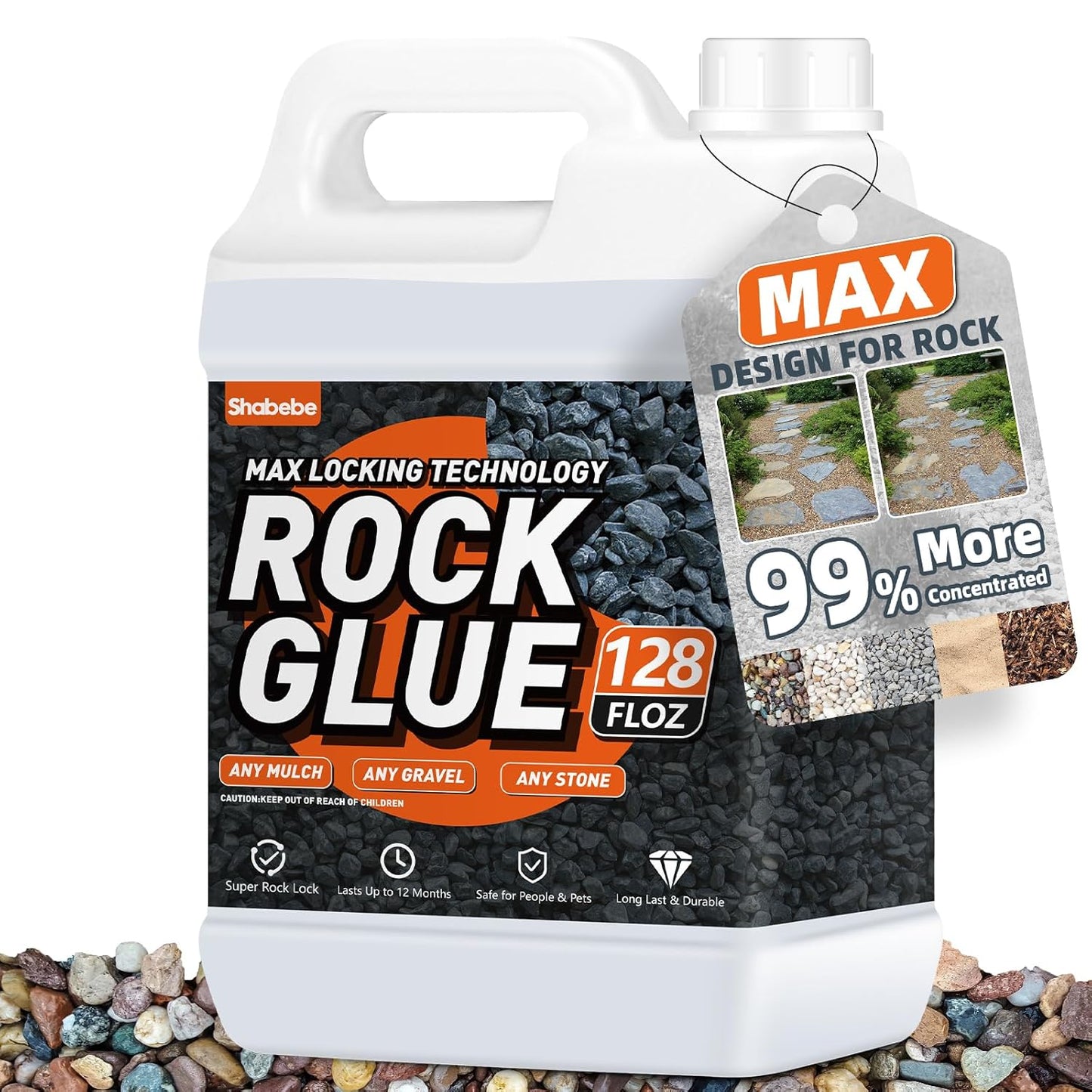 Rock Glue, 1Gallon Mulch Glue for Landscaping, Fast-Dry Strong Pea Gravel Stabilizer Landscape, Non-Toxic Long-Lasting Dries-Clear Strong Pea Gravel Binder for Pebble, Pine Straw for Outdoor Gardens