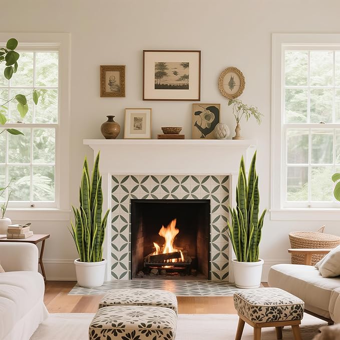 Fake Snake Plant 3ft Tall Faux Sansevieria with 24 Realistic Leaves UV Resistant Potted 2 Pack Fake Mother in Law's Tongue Plants for Indoor Outdoor Home Office Bedroom or Patio Decoration, Yellow