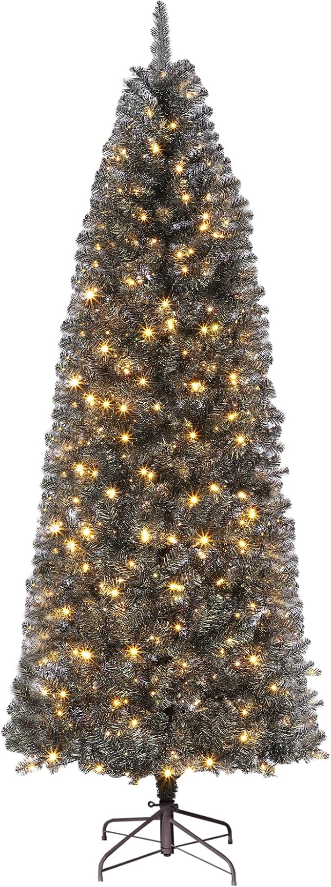 GAOMON 7.5Ft Christmas Tree, Artificial Black Halloween Pencil Christmas Tree with Sturdy Metal Stand & Realistic Branch Tips, Slim Skinny Xmas Holiday Decoration for Halloween, Home, Office, Black
