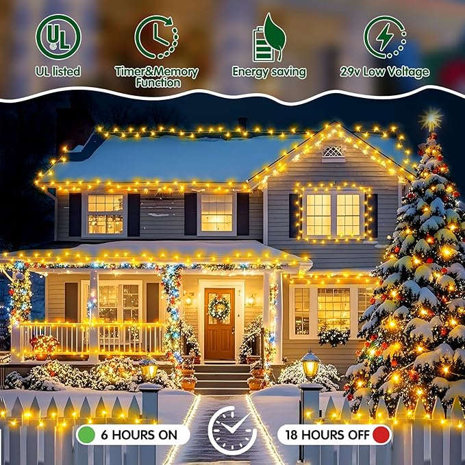 Heceltt Christmas Lights Outdoor, 403FT 1000 LED String Lights 8 Modes and Timer Memory Function Twinkle Fairy Lights IP44 Waterproof Plug in for Xmas Tree Wedding Party Holiday Decor(Warm White)