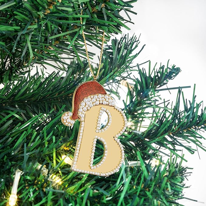 2025 Christmas Ornaments, Letter Ornaments for Xmas Tree, Hanging Christmas Red Hat Ornament for Mother Best Friends Sister Wife|B-Letter Ornament
