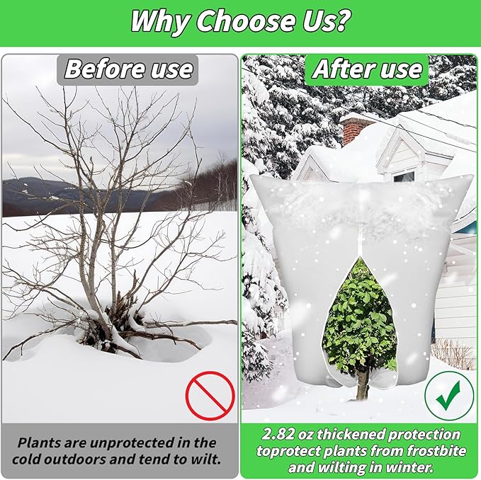 4PCS Large Plant Covers Freeze Protection 2.82oz Reusable Winter Frost Cloth Plant Protection Jacket Cover Bags Frost Blankets for Shrub Trees Outdoor Plants Fruit Tree Potted, 86"W x 95"H