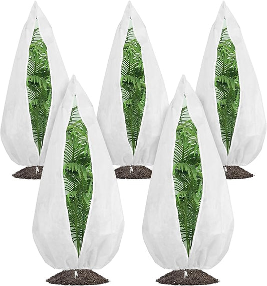 Gardzen 5-Pack Plant Covers Freeze Protection, Drawstring Tree Cover with Zipper, Winter Freeze Plant Protection, Tree Jacket Frost Blanket for Outdoor Plants, 54”×72”