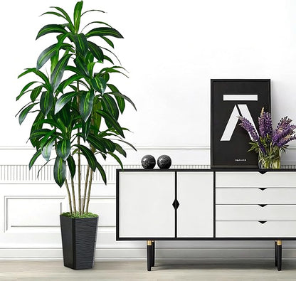 Artificial Dracaena Tree-6FT Tall Fake Plants with Black Tall Square Planter-Artificial Plants Indoor Floor Plant in Pot-Large Tropical Fake Yucca Potted Tree for Home Office Living Room Decor