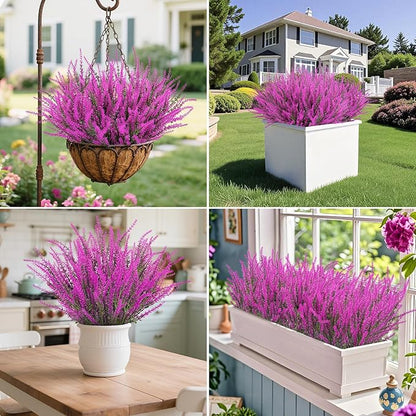 Ouddy Decor 12 Bundles Artificial Lavender Fake Flowers Faux Plastic Plants for Home Wedding Kitchen Garden Patio Window Box Office Table Centerpieces Indoor Outdoor Decor, Fuchsia