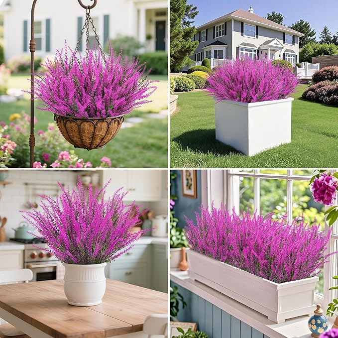 Ouddy Decor 24 Bundles Artificial Lavender Fake Flowers Faux Plastic Plants for Home Wedding Kitchen Garden Patio Window Box Office Table Centerpieces Indoor Outdoor Decor, Fuchsia