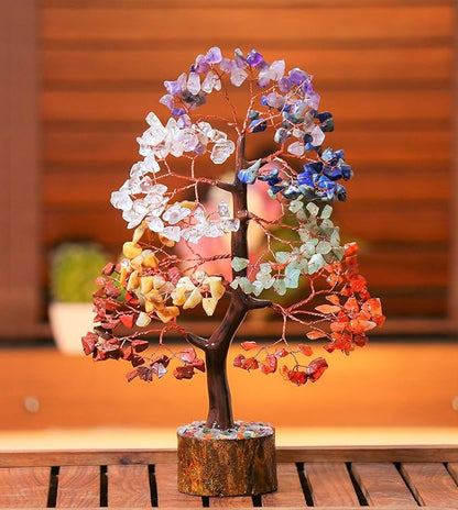 Crocon Seven Chakra Gemstone Tree Copper Wire Feng Shui Money Bonsai Good Luck Chakra Healing Crystals Home Decoration Ornament Figurine Wealth Prosperity Gift Size: 10-12"""