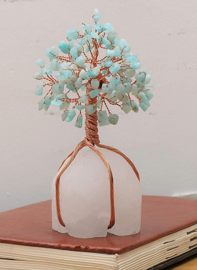 Amazonite Crystal Tree of Life - Handmade Gemstone Tree, Natural Quartz Stone Base, Chakra Tree of Life, Copper Wire Money Tree, Feng Shui Tree, Crystal Decorations, Healing Crystal, Spiritual Gifts