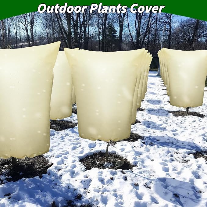 Plant Covers Freeze Protection: 4 Pack 90Hx75W Inch Large Heavy Duty Frost Cloth with Zipper Drawstring, 2.2oz/yd² Frost Blankets for Outdoor Plants, Shrub Trees, Winter & Garden, Beige
