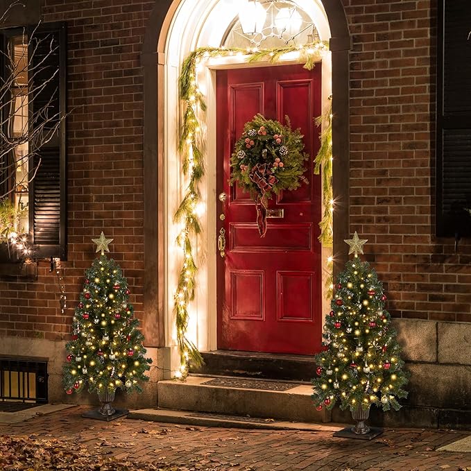 VINGLI 4ft Prelit Artificial Christmas Tree with 120 Warm White Lights, 211 Branches Tips, Xmas Entrance Tree Holiday Party Decorations