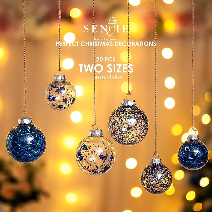 Christmas Ornaments Ball Set-Shatterproof Clear Plastic Decorative Baubles for Xmas Tree House Holiday Wedding Party Decoration,20pcs Blue