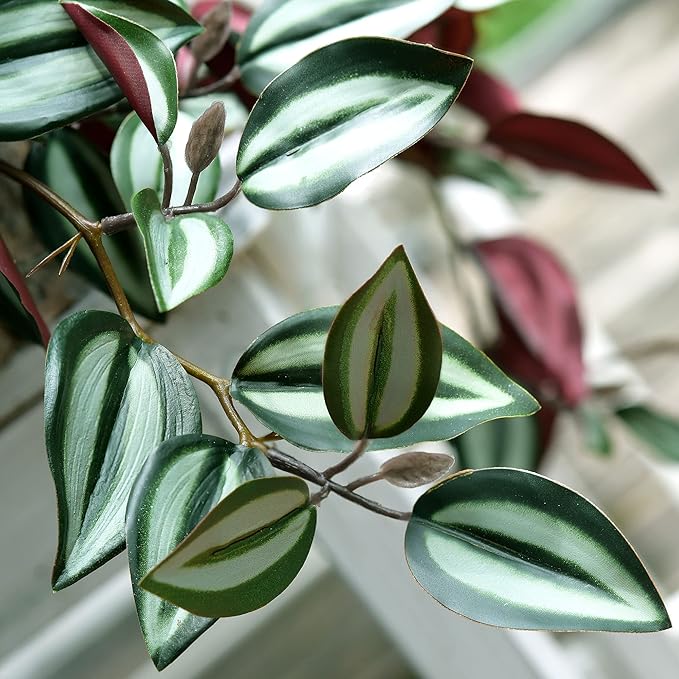 FiveSeasonStuff Real Touch Artificial Hanging Foliage Plant Tradescantia Zebrina House Plants 2 Stems