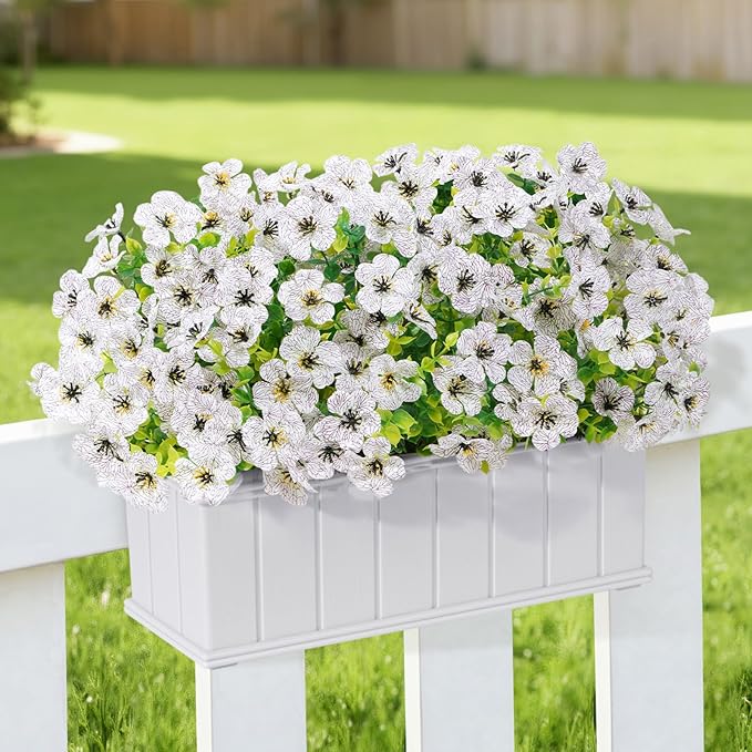 Lifewit Artificial Flowers for Outdoor Indoor, 12 Bundles Plastic Fake Flowers Daisy with Eucalyptus Leaves for Home Garden Decor, Porch, Window Box(White)