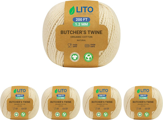 Organic Butcher’s Twine for Cooking & Trussing – 1.2mm Heavy-Duty Natural Cotton Kitchen Twine 1000 Feet – Food-Safe, Oven-Safe String for Meat, Turkey, Baking, & Crafts