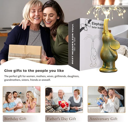 Elephant Statue Outdoor Solar Lights Garden Sculpture, 60 LED Chips Birthday Gift Women,Mothers,and Elders. Ornamental Piece for Balconies, Gardens, patios, courtyards, and lawns