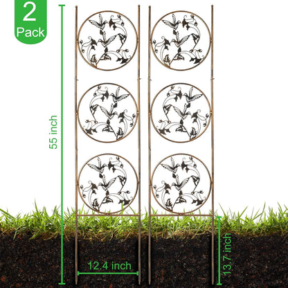 Set of 2 Hummingbird Metal Garden Trellis for Climbing Plants, Decorative Vegetables Flowers Vine Trellis for Outdoor Patio 55'' H x 12.4'' W