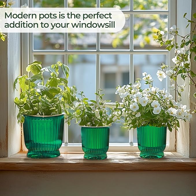 T4U 4 Inch Self Watering Plant Pot, 4 Pack Self Watering Pots, Small Self Watering Planter with Reservoir for Indoor Plants, African Violets (4 Pack 4" Pots, Translucent Green)