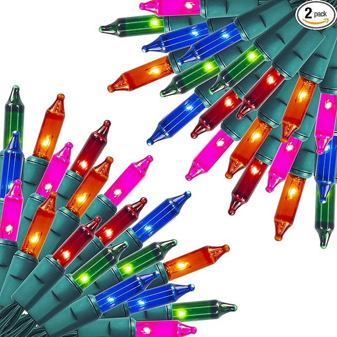 FUNPENY 60FT 300 Count Multi-Color Christmas String Lights, 2 Pack Clear with Green Wire for Indoor/Outdoor Christmas Tree, Xmas Party & Holiday Home Decorations