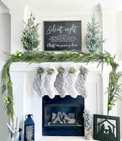 Christmas Norfolk Pine Garland with Berries - Realistic Spruce Greenery for Holiday Mantel, Fireplace, Table Decor