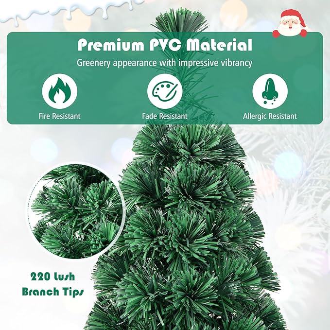 HAPPYGRILL 6FT Fiber Optic Christmas Tree Pre-Lit Artificial Christmas Tree Green Xmas Tree with LED Lights for Indoor Outdoor Festival Decor