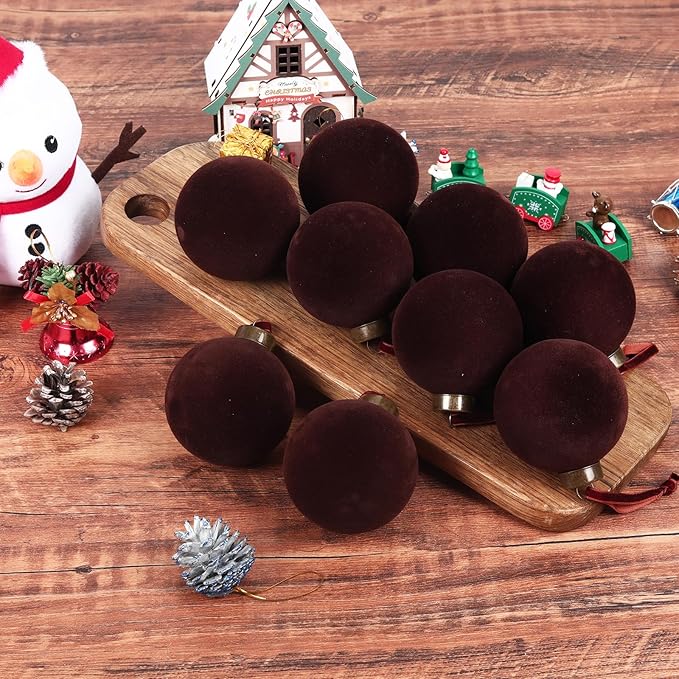 6 Pcs Velvet Christmas Balls Bulk Shatterproof Plastic Christmas Tree Decorations for Decorative Hanging Baubles (6, Coffee, 3.94Inch)