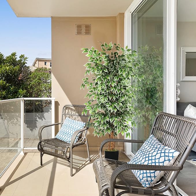 GTIDEA 6ft Artificial Tree Ficus, Tall Faux Trees Indoor with Natural Trunk and Fake Silk Tree Fake Plants for Home Spring Decor Living Room Outdoor Balcony House Office (Included Dried Moss)