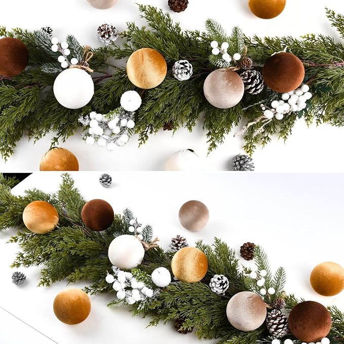 Gold Velvet Christmas Tree Ornaments - 15pcs Shatterproof Christmas Balls for Xmas Trees Decorations - Multicolor Brown Gold Neutral Beige, 80mm 3.15inch