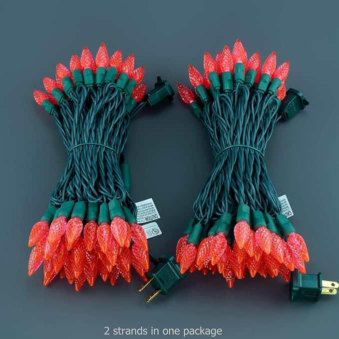 YULETIME Pink One-Piece C6 Strawberry Christmas Lights 140 Count 71 Feet, 2 Sets 70 LED 35.5 ft High Waterproof UL Certified String Light (Pink)