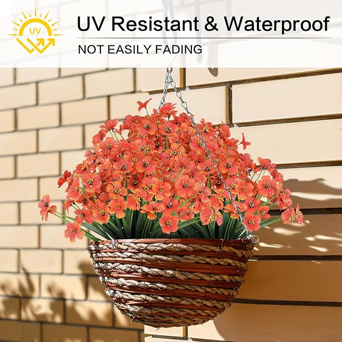 AGIRL 24 Bundles Artificial Fall Flowers Outdoor Indoor Decoration,Fake Plastic Flowers,Faux Mums Plant for Thanksgiving Fall Decor,for Hanging Outside Garden Front Door Porch Patio Window Box