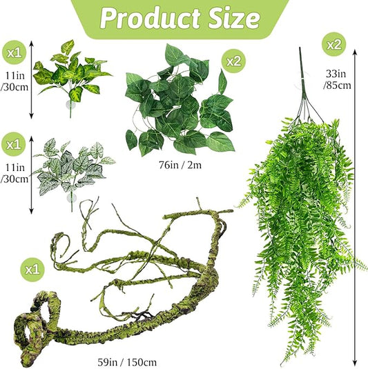 Hamiledyi 7 Pcs Reptile Plants Bendable Climbing Vines Terrarium Hanging Artificial Leaves, Bearded Dragon Tank Accessories, Habitat Decor for Snake Leopard Gecko Lizard Chameleon