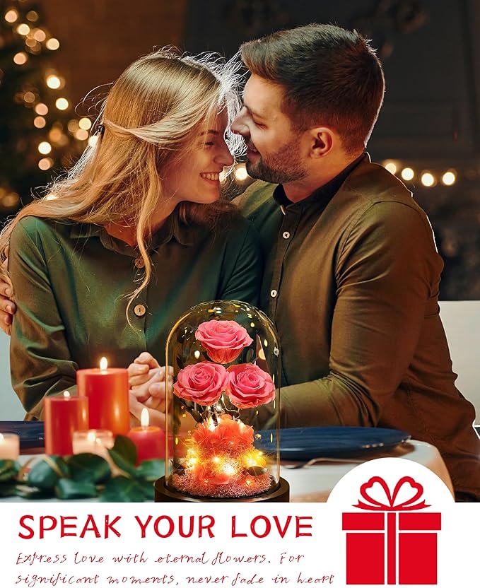 Flowers Roses Gifts for Mom Grandma,Forever Preserved Rose in Glass Dome, Christmas Anniversary Thanksging Birthday Real Roses Gifts for Wife Women Mother in Law/Pink