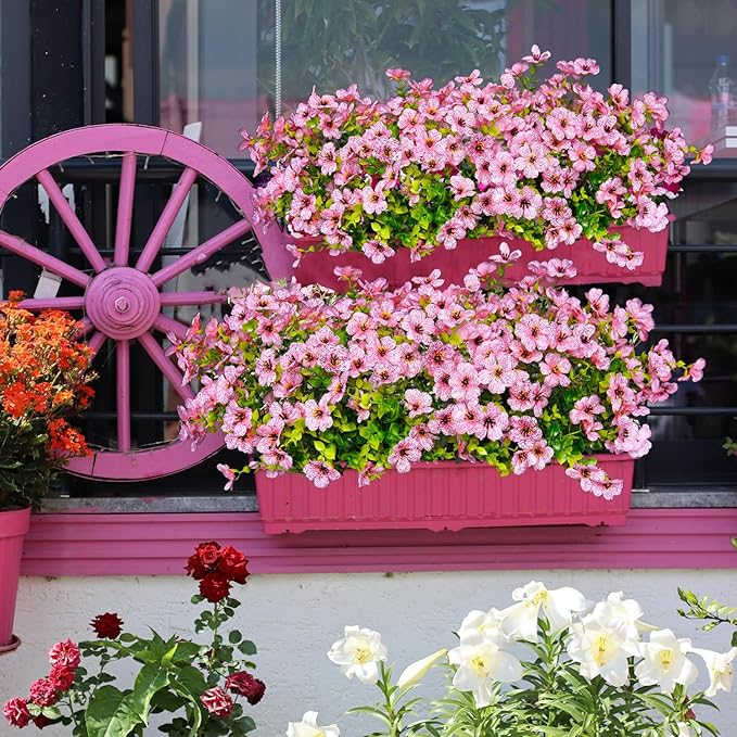 14 Bundles Fake Mums Fake Plants Artificial Mums for Outdoors Artificial Flowers for Yard Porch Home Garden Fall Indoor Outdoor Decor(Pink)