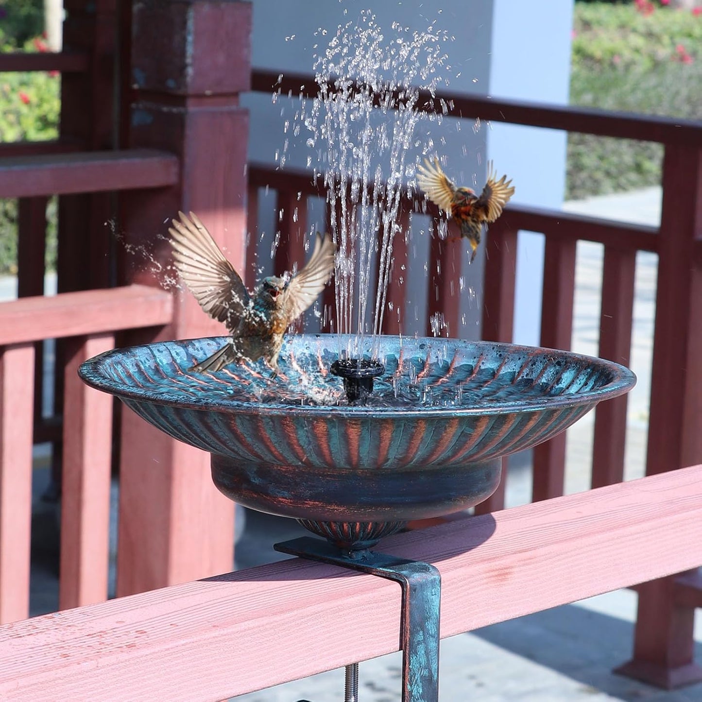 Solar Bird Bath,Deck Bird Bath with Solar Fountain,Metal Bird Bath Bubbler,Deck Mounted Bird Bath,Adjustable Sturdy Balcony Bird Bath,Patio Garden Decor