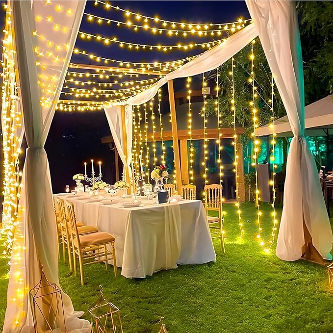 KNONEW 197FT 500 LED Christmas Lights Outdoor String Lights 8 Modes & Memory Fairy Light Plug in Waterproof LED String Lights for Xmas Yard Tree Wedding Party Holiday Decorations (Warm White)
