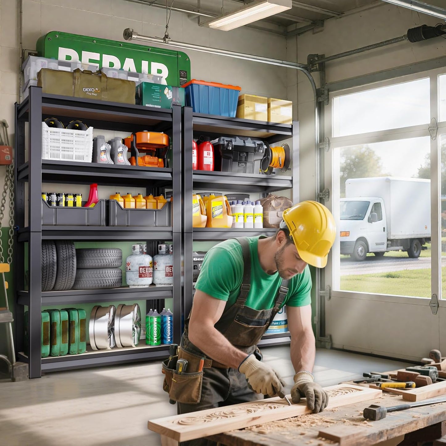72”H Garage Shelving 5 Tier Storage Shelves Adjustable Garage Storage Shelves Wood Shelf 2000LBS Heavy Duty Industrial Shelving Unit Utility Shelf Wood Storage Rack,35.4''W×15.7''D×72''H