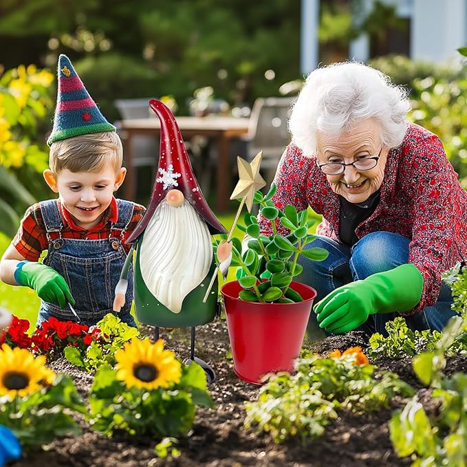 HONGLAND Christmas Decorations Outdoor Metal Gnome Yard Art Garden Gnomes Statue 13 Inch Santa Figurine for Holiday Christmas Lawn Patio Yard Garden Decor