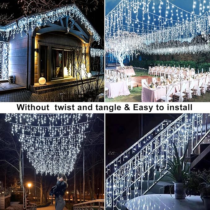 Icicle Lights for Outside 33ft 400 LED Icicle Christmas Lights Outdoor with 8 Modes 75 Drops Waterproof Plug in Fairy Curtain Lights with Timer for Party Holiday Wedding Decorations, Cool White
