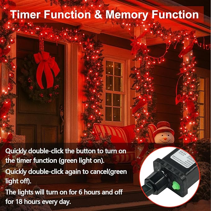 Connectable 200 LED String Lights Indoor Outdoor, 66FT Red Christmas Lights Waterproof, 13 Modes with Timer, Twinkle Fairy Lights Plug in Clear Wire for Christmas Tree, Bedroom, Halloween Decor