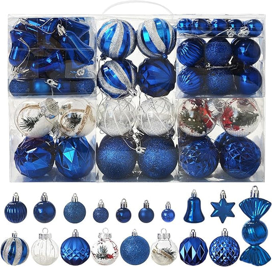 ILLUMINEW 111-Pack Christmas Balls Ornaments,Assorted Shatterproof Christmas Ornaments Set, Luxurious Hanging Pendants Package for Christmas Tree Party Holiday Indoor Decor (111Pcs-Blue)