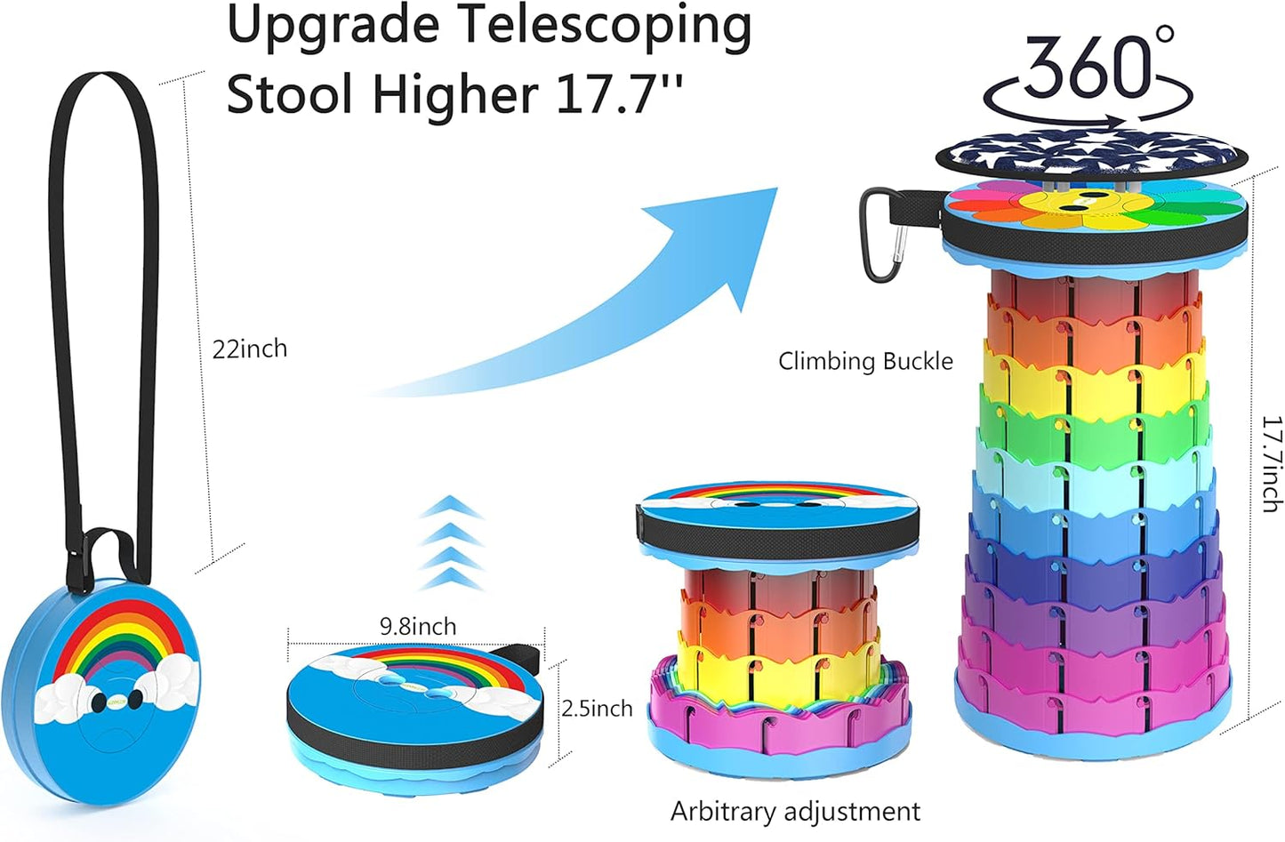 ALEVMOOM Upgraded Portable Collapsible Folding Stool with Cushion Retractable Telescoping Stool for Adults Sturdy Capacity 440lbs Camping Stool for Outdoor Hiking Garden BBQ with Bag