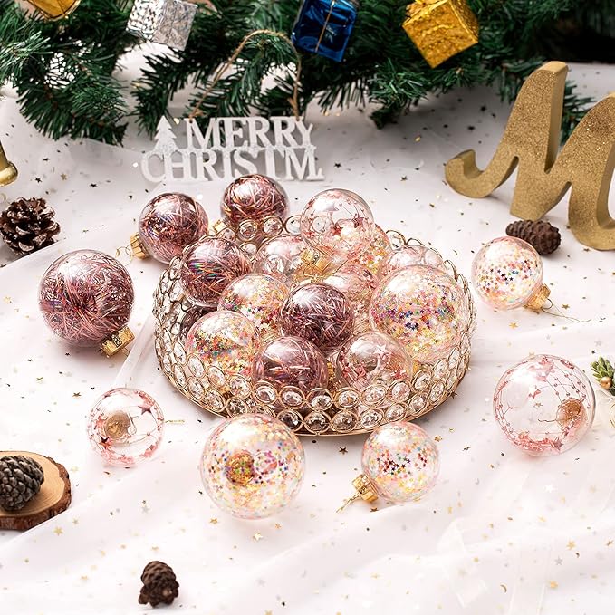 Christmas Ornaments Ball Set-Shatterproof Clear Plastic Decorative Baubles for Xmas Tree House Holiday Wedding Party Decoration,20cs Rose Gold