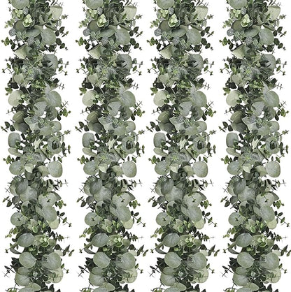 Dolicer 4 Packs 6FT Artificial Eucalyptus Garland, Faux Greenery Garland Hanging Fake Silver Dollar Eucalyptus Leaves Vines for Wedding Backdrop Arch Table Wall Party Home Decor