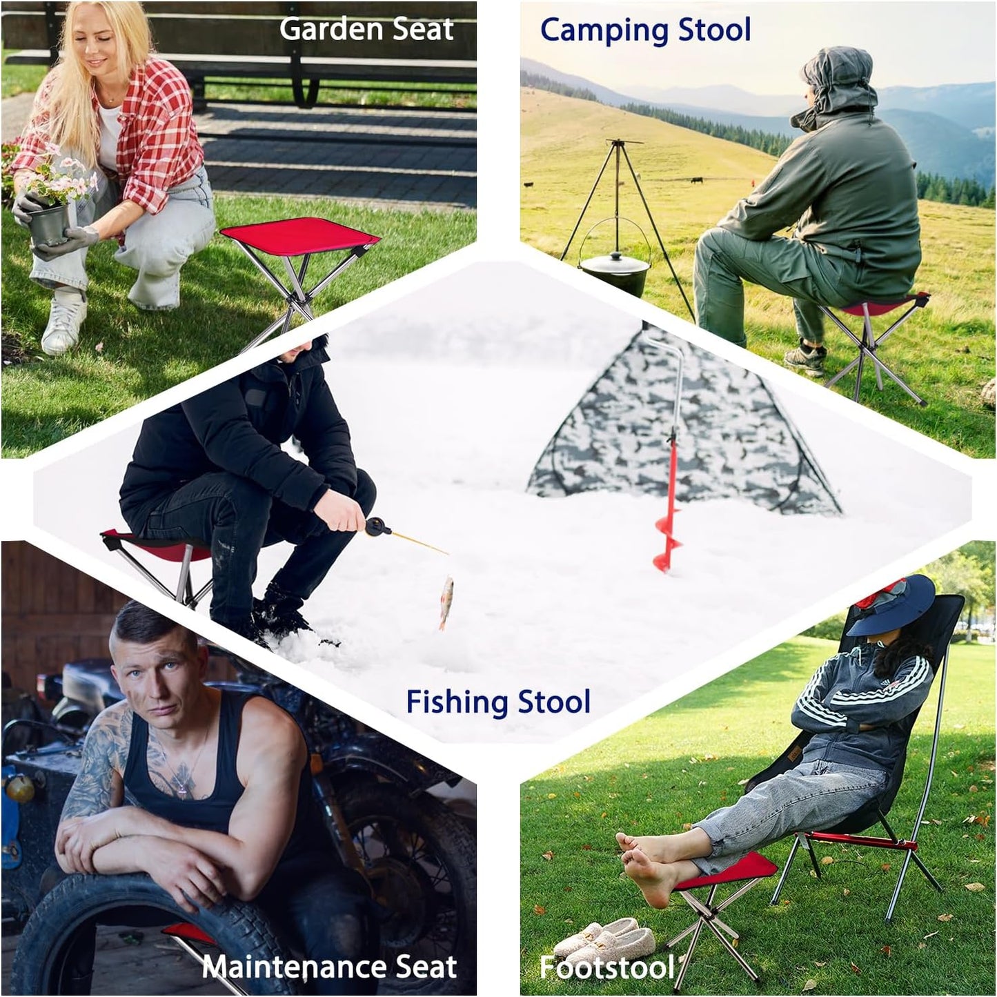 Camping Stool,Small Folding Chair,13.8" Lightweight Folding Stool Compact Backpacking Stool with Carry Bag