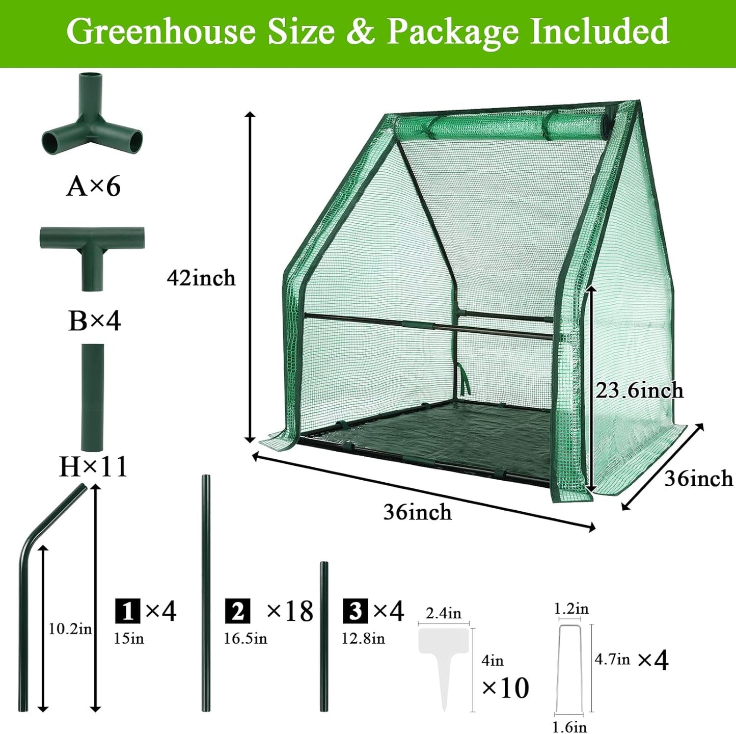 Ileading Small Greenhouse for Outdoor Indoor Portable Mini Garden Green House with Waterproof Pad, 4 Ground Stakes, 10 T-Shaped Plant Tags, Durable PE Plant Cover Tent, 36x36x42 Inch