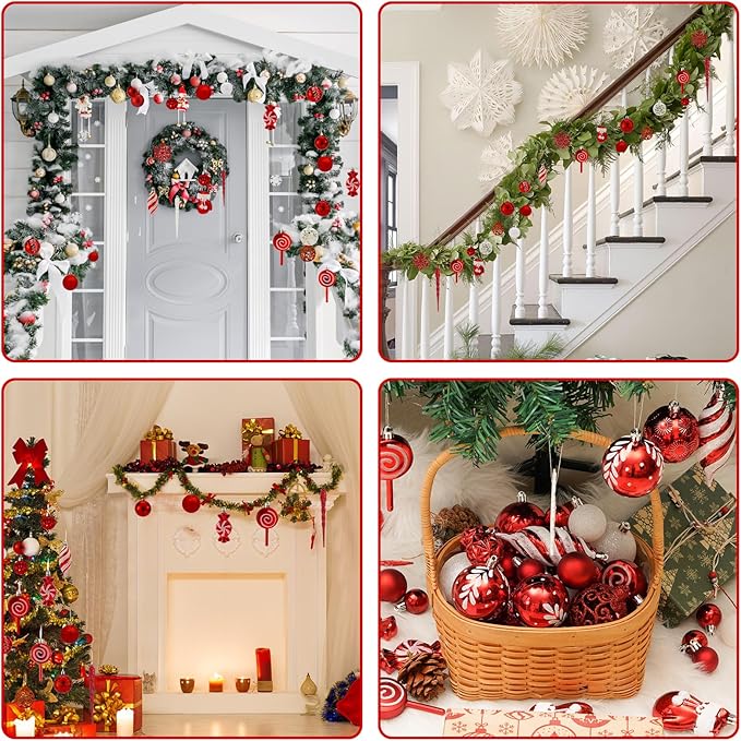 Shatterproof Christmas Ball Ornaments Set, 130 Pack Christmas Tree Decorations, Assorted Hanging Christmas Balls Bulk for Holiday Indoor Outdoor Xmas Party Decor (130 Red)