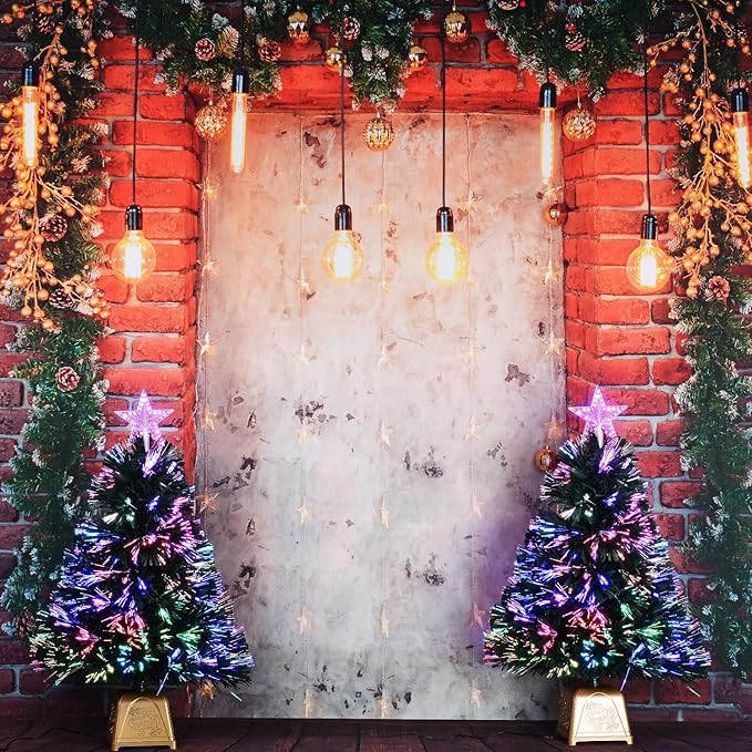 24inch Green Fiber Optic Christmas Tree,Pre-Lit Artificial Mini Christmas Tree, Tabletop Small Xmas Tree with Stars Holiday Home Decorations